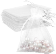 White Organza Bags - 50 Pcs, Sheer 4 x 6 Inch, Jewelry Party Favor Bags with D