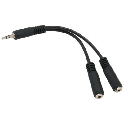 Axis 3.5mm Stereo Black Headphone Splitter Allows Two Listeners One Source