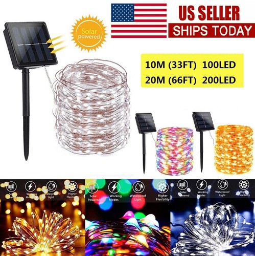 100/200LED Solar Power String Fairy Lights Garden Outdoor Party Garland Decor US - Picture 1 of 18