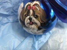 shih tzu Hand Painted Large Christmas Ornament