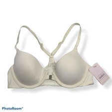 Auden Womens The Ace Demi Coverage White Lined Front Close Racerback 32A New