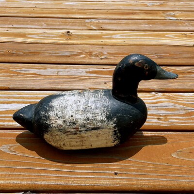 Antique Carved Wood American Black and White Duck Hunting Decoy Scaup