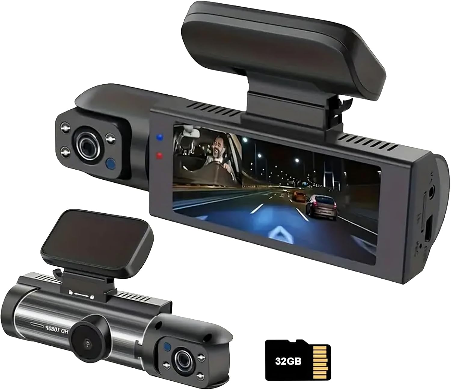 1080P Dual Camera Dash Cam with IR Night Vision and Loop Recording for Cars