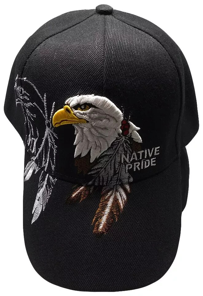 Native American Pride BALD EAGLE Black Cap Hat New 3D Embroidered