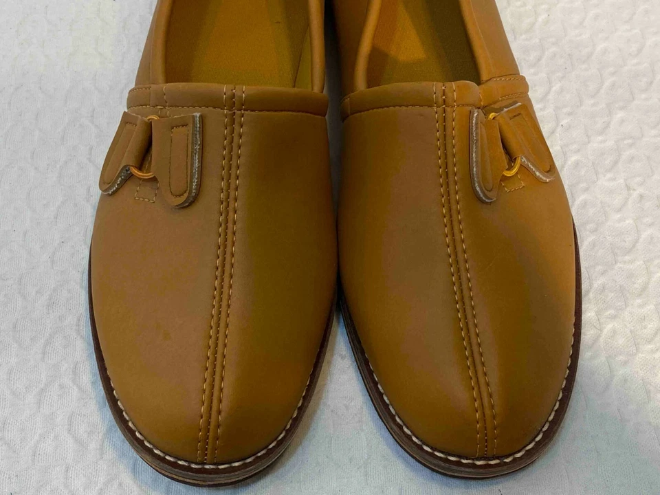Talla 8.5 Nuevo de Lote Antiguo Para Hombres De Colección Años 70 Zapatillas Hebilla Fumar Mocs Carmelo Marrón Zapatos Sin Cordones Foto 3 de 4