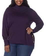 NWOT IMAN Global Chic Turtleneck Sweater with Button Detail In Eggplant Sz XL