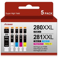 High Yield Canon Pgi 280 Xxl Pgbk And Cli 281 Xxl Ink Cartridges 5 Pack