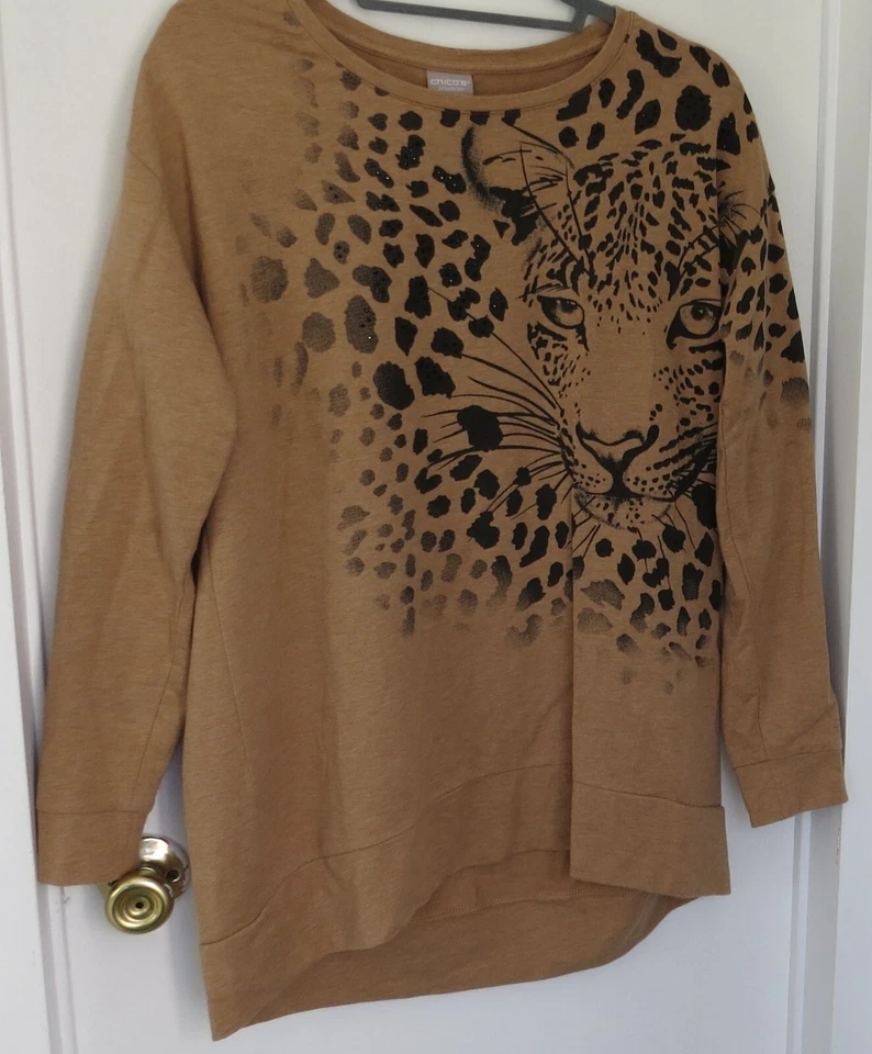 Top estampado animal cara leopardo CHICO'S Zenergy para mujer talla 1 pequeño (8) #70 Foto 3 de 4