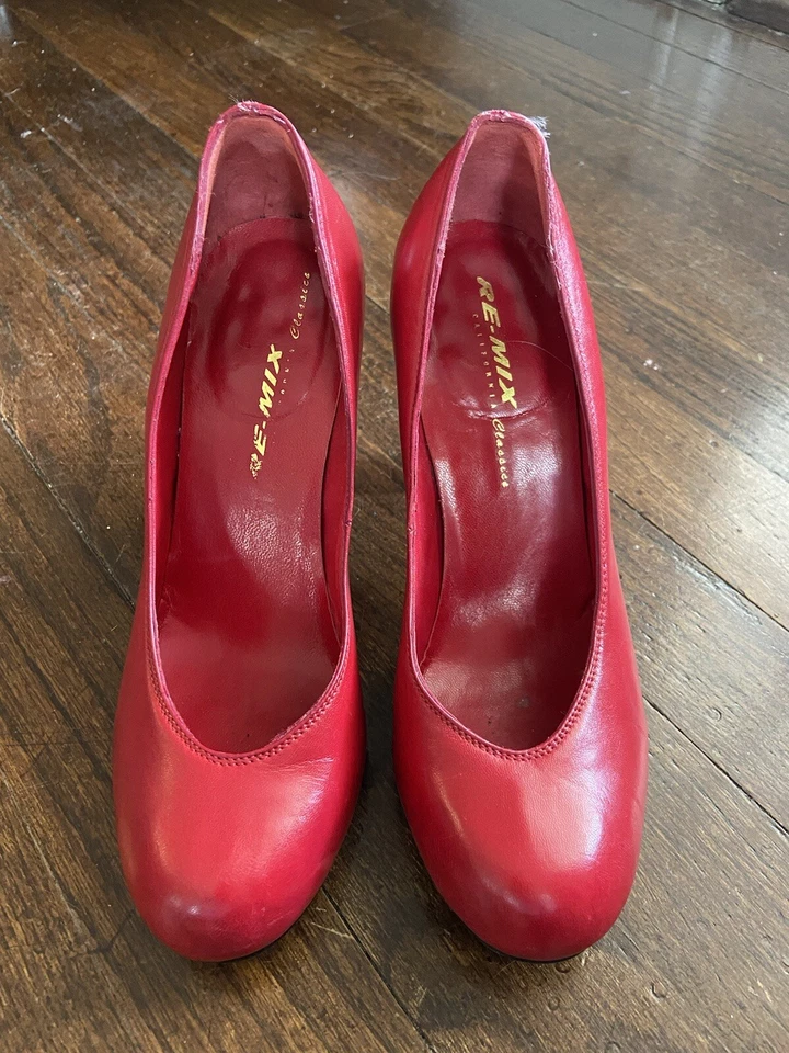 Re-mix复古经典“babydoll”红色皮革高跟鞋 — 第 3/4 张图片