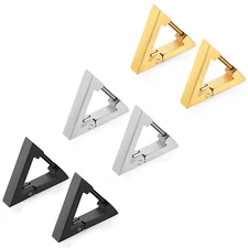 2pcs Stainless Steel Triangle Hoop Stud Earrings Men Women Punk Piercings 18G