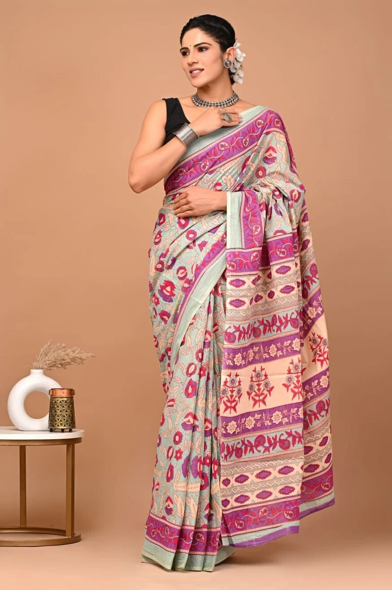 New party Wear Fancy Cotton Saree With Unstitched Blouse Piece Beautiful saree