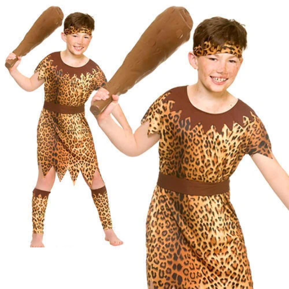 Edad de Piedra Cueva Niño Niños Vestido Elegante Disfraz Hombre de las Cavernas Edad Prehistórica 5-10