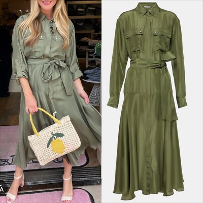 Veronica beard Camille green utility belted silk dress Sz 10 $700