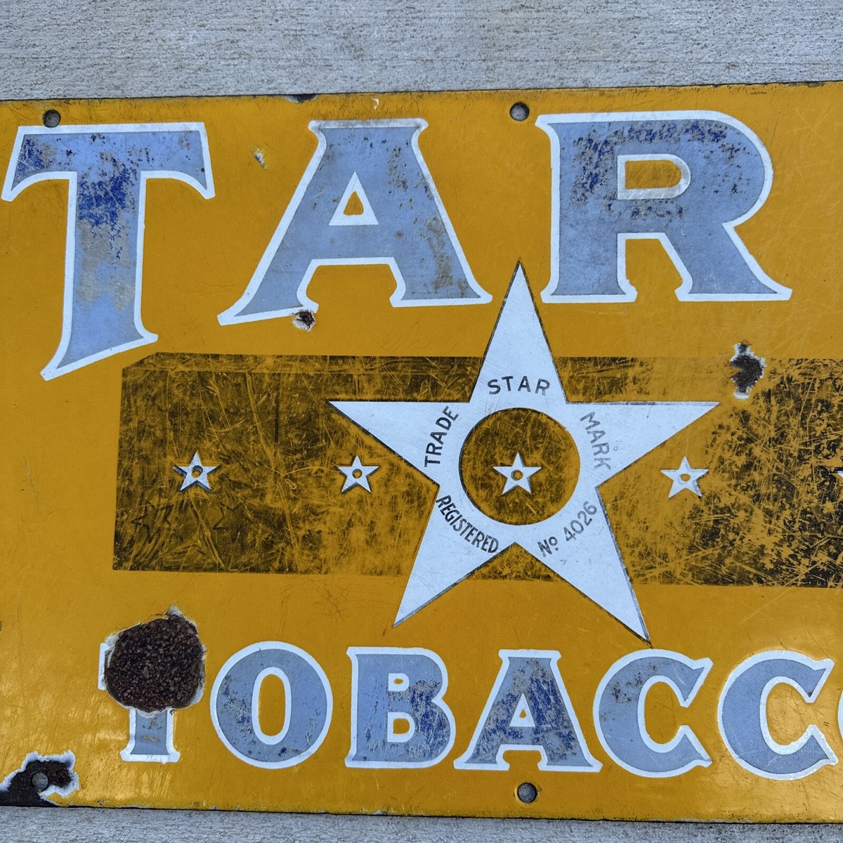 Antique 1930s Porcelain Enamel Coated Star Tobacco Advertising Sign 24x12