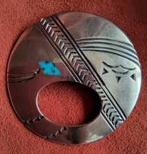 Unmarked Silver and Turquoise Disc Pin/Brooch