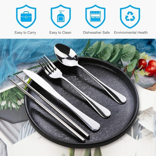 5PCS Portable Silverware Set with Case, Lengnoyp Travel Camping Utensils Set - Picture 2 of 7