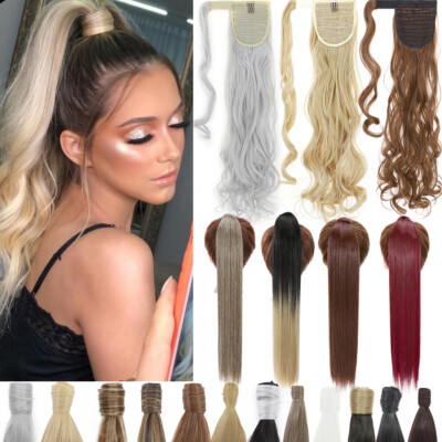 Curly Wrap Ponytail Hairpiece Clip in Hair Extension as Human Hair For Lady Long