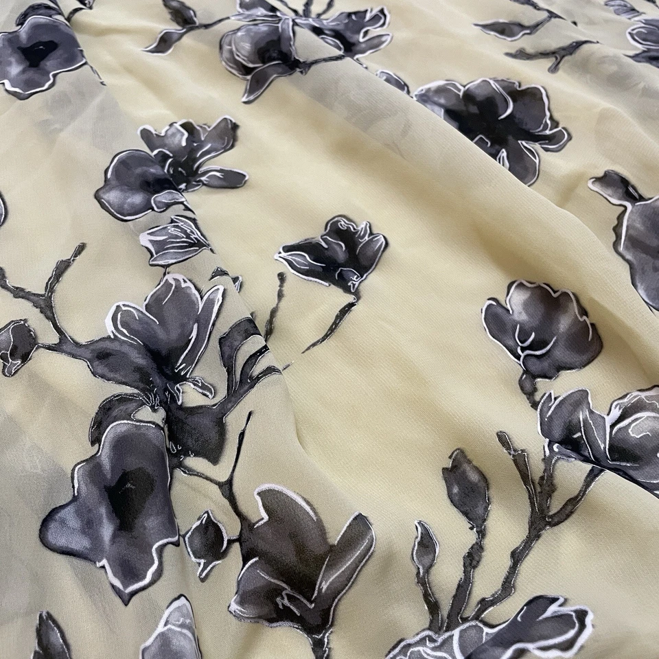 ALYX Flowy Asymmetric Top Sz L Sheer Overlay Yellow Dark Florals Flutter Sleeves - Image 3 of 4