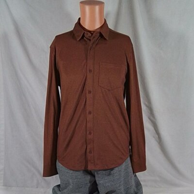 VRST Men's Long Sleeve Button Down Shirt Earth Brown Heather-S-NWT