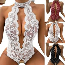 Women's Lingerie One Piece Open Crotchless Teddy Lace Cups Bodysuit Babydoll US