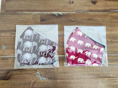 2 Set Handmade Face Mask Elephant Red Brown with Filter Pocket Cotton