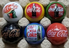 Set of 6 Coke Bottle Cap 1" Glass Logo Marbles