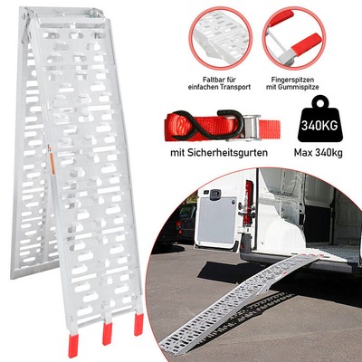 Auffahrrampe max. 340kg Verladerampe Auffahrschiene Klappbar Anhänger Rampe Alu