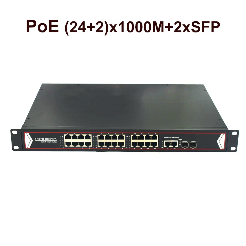 24 Port Gigbit PoE Switch / 2 Uplink SFP 400W 802.3af for Network IP Cameras NVR - Image 4 of 4
