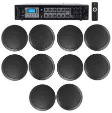 6-Zone Home Audio System 10 Black Ceiling Speakers Bedroom/Living Room/Bathroom