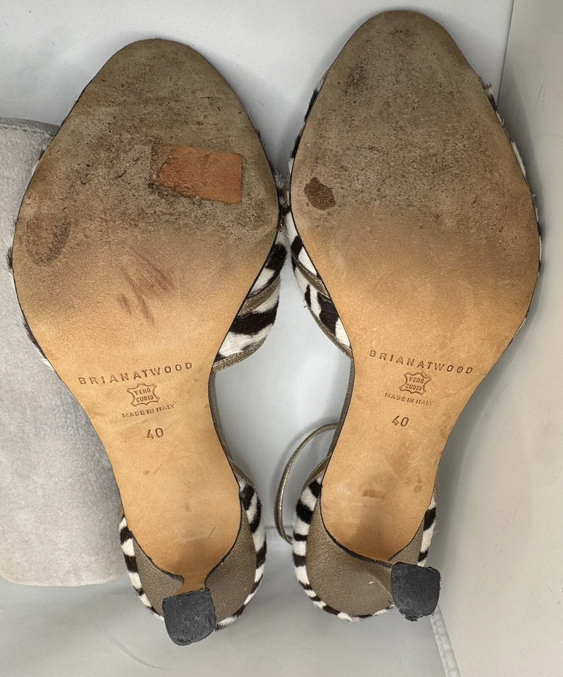 Brian Atwood Zebra Fur Embossed Italian Open Toe Stiletto Size 9.5 See Photos! - Image 3 of 4