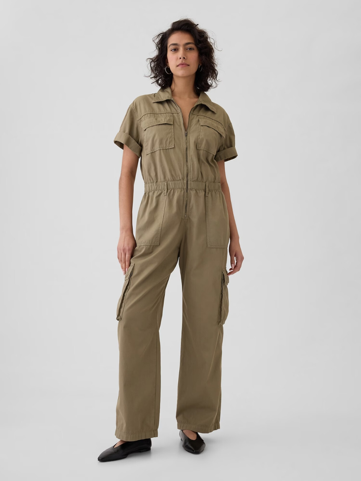 NWT Gap $118 Khaki Utility Cargo Jumpsuit Boilersuit Hayes Brown Sz 00 NEW XS