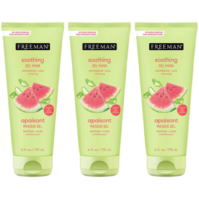 3-New FREEMAN Soothing Watermelon & Aloe Gel Facial Mask, Hydrates, Nourishes