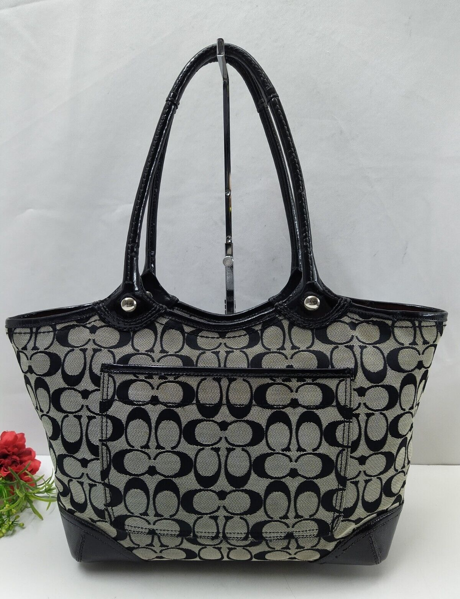 バッグ Coach Bleecker Signature Hobo Shoulder Coach Bleecker Signature Black Canvas Leather Trim Top