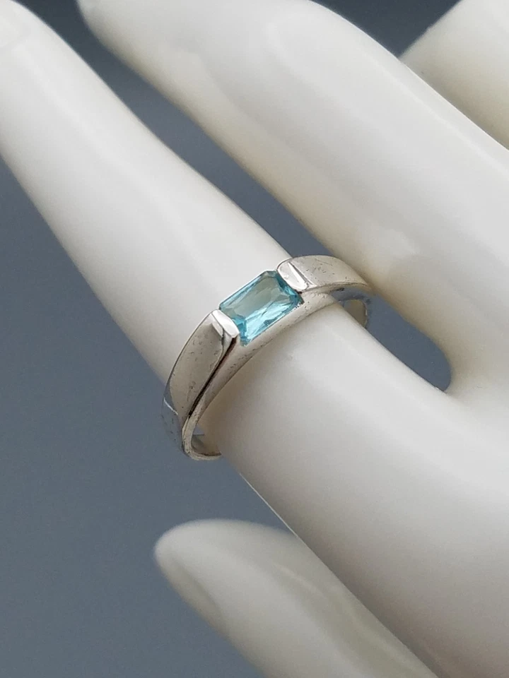 Anillo Charles Winston Vintage Aguamarina Circonita cúbica Plata de Ley 925 Talla 8.25 Foto 4 de 4