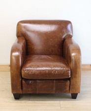 Laura Ashley Brown Distressed Leather Club Armchair / Chair