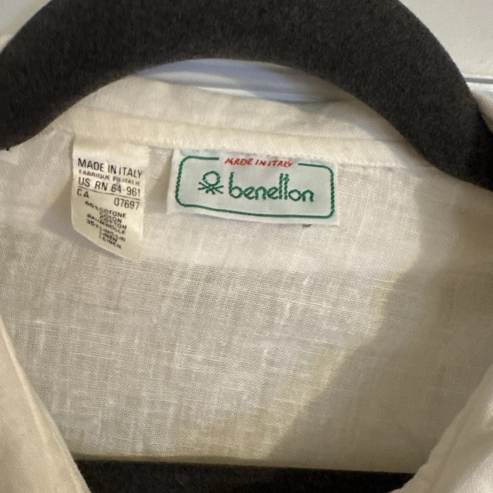 Camisa abotonada vintage United Colors of Benetton mezcla de lino Italia mediana Foto 2 de 3