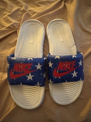 Nike Mens Victori Stars Slides FLIP Flops Slippers Shoes SZ 9 EUC USA WORLD CUP!