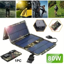 80W USB Solar Panel Folding Power Bank Outdoor Camping Hiking Phone Charger Kit