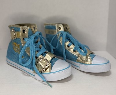 Apple Bottoms High Top Sneakers Girls Blue Gold Glitter Buckle Casual Shoes