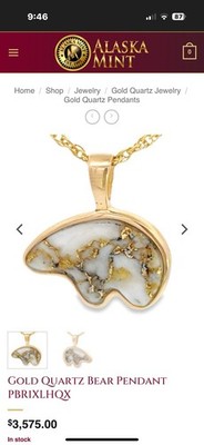 Alaska Mint Gold Quartz Yellow Gold Bear Pendant