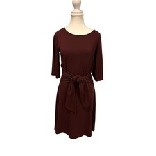 Ann Taylor Factory Maroon Tie Front Dress Bell 3/4 Sleeves Career Size 0