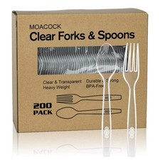 200 Count Plastic Silverware, Heavy Weight Plastic Forks Spoons Disposable Ut...
