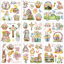 Easter Watercolor Transfer Stickers for Crafts and Decor, 9 Sheets