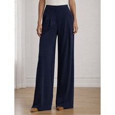 Lauren Ralph Lauren Pleated Stretch Jersey Wide-Leg Pants in Navy Size 4