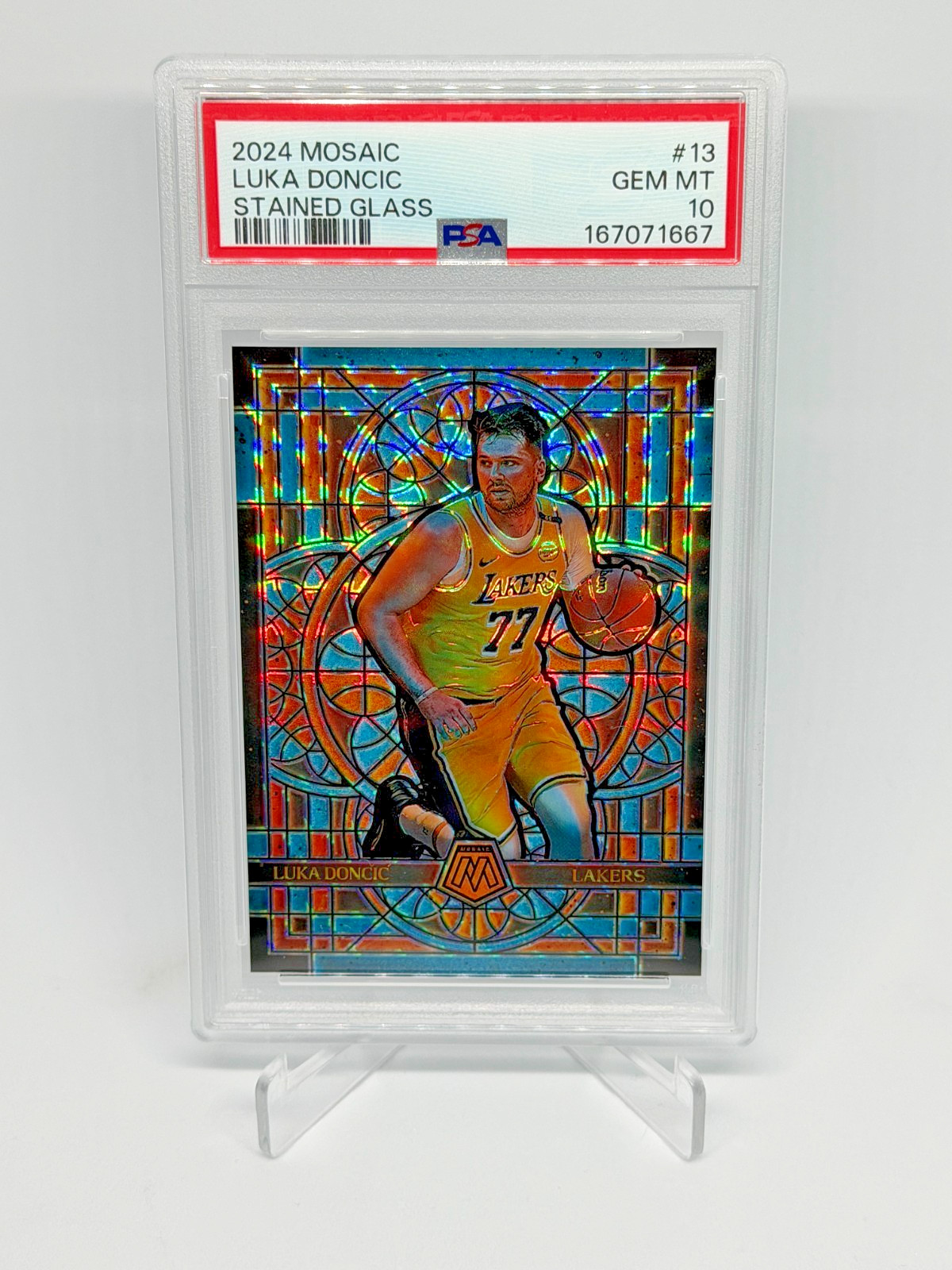 Luka Doncic 2024-25 Panini Mosaic #13 Stained Glass Case Hit SSP PSA 10 Gem Mint