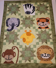 NEW HANDMADE BABY BOY GIRL CRIB QUILT THROW APPLIQUED TIGER LION ELEPHANT