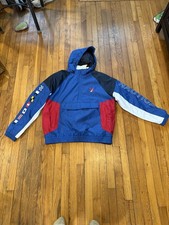 Nautica Men's L Hooded Zip Windbreaker Jacket w/ Pockets Colorblock 90s