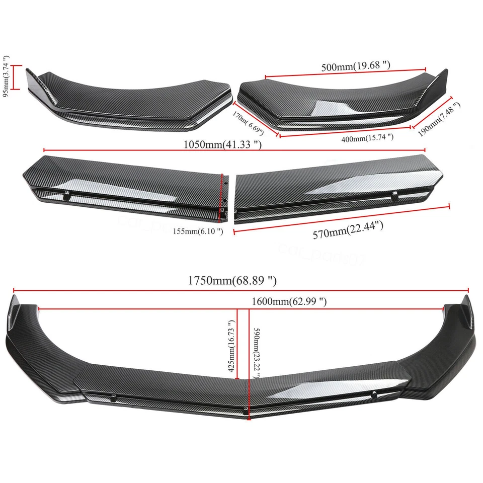 For Ford Mustang Front Bumper Lip Carbon Style 4PCS Add-on Body Kits US Foto 3 de 4