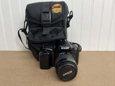Nikon N50 35mm SLR Film Camera + AF Nikkor 35-80mm, Vintage Sun Dog Bag, Battery
