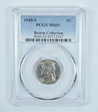 1949-S Jefferson Nickel Boston Collection MS65 PCGS Blue Label